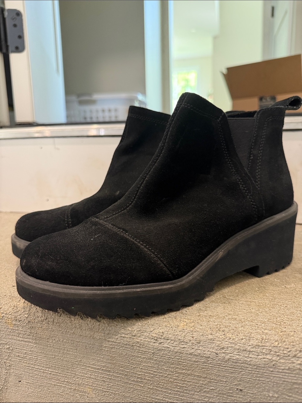 Toms Black Suede Platform Chelsea Booties
